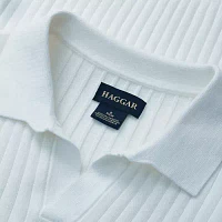 Haggar Johnny Collar Ribbed Mens Slim Fit Short Sleeve Polo Shirt