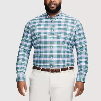 IZOD Oxford Big and Tall Mens Classic Fit Long Sleeve Plaid Button-Down Shirt