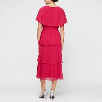 S. L. Fashions Womens Short Sleeve Embellished Midi Sheath Dress