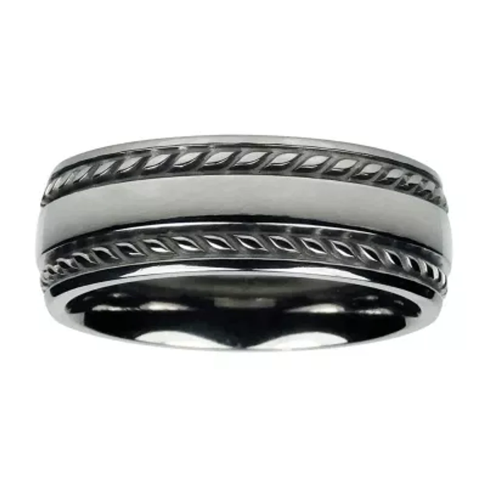 Mens 8mm Titanium Rope-Border Wedding Band