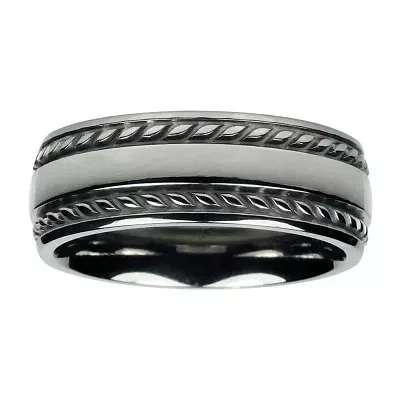 Mens 8mm Titanium Rope-Border Wedding Band