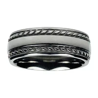 Mens 8mm Titanium Rope-Border Wedding Band