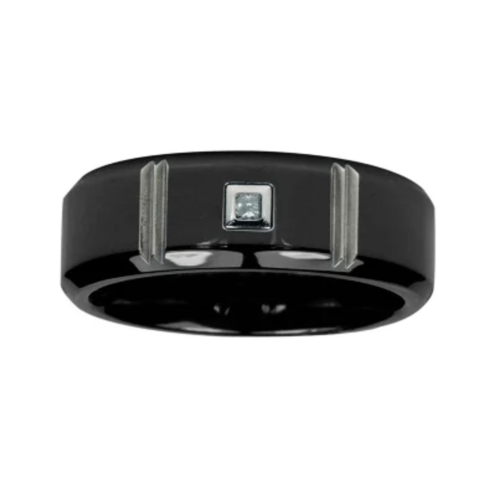 Mens Diamond-Accent 7mm Black Titanium Wedding Band