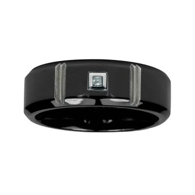 Mens Diamond-Accent 7mm Black Titanium Wedding Band