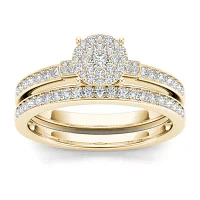 1/2 CT.T.W. Natural Diamond Cluster 10K Yellow Gold Bridal Ring Set