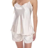 White Mark Satin Womens Sleeveless Round Neck 2-pc. Shorts Pajama Set