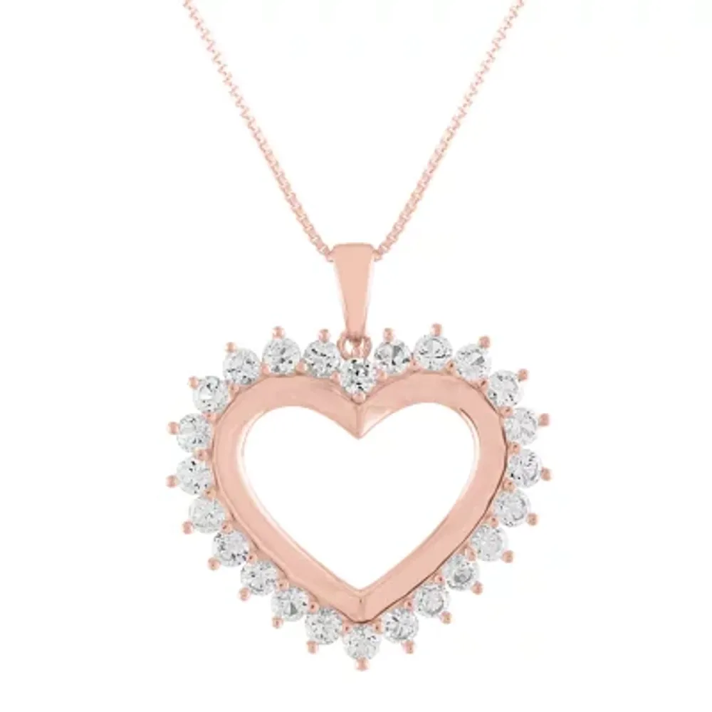 Womens Lab Created White Sapphire 14K Rose Gold Over Silver Heart Pendant Necklace