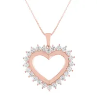 Womens Lab Created White Sapphire 14K Rose Gold Over Silver Heart Pendant Necklace