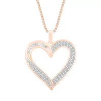 Womens 1/ CT. T.W. Natural White Diamond 10K Rose Gold Heart Pendant Necklace