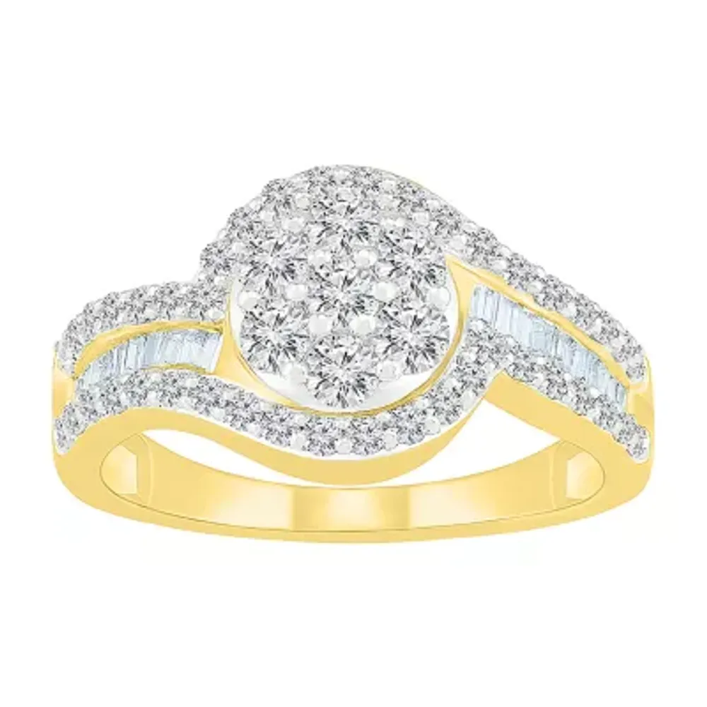 Womens 1/ CT. T.W. Natural White Diamond 10K Gold Halo Cocktail Ring