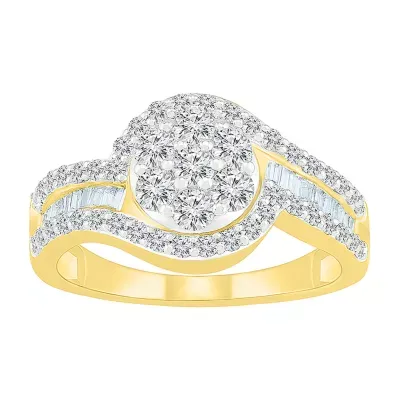 Womens 1/ CT. T.W. Natural White Diamond 10K Gold Halo Cocktail Ring
