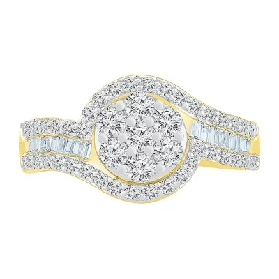Womens CT. T.W. Mined White Diamond 10K Gold Halo Cocktail Ring