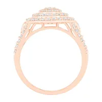 Womens 1 CT. T.W. Natural White Diamond 10K Rose Gold Halo Cocktail Ring