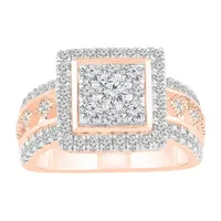 Womens 1 CT. T.W. Mined White Diamond 10K Rose Gold Square Halo Cocktail Ring