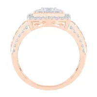 Womens 1 CT. T.W. Natural White Diamond 10K Rose Gold Square Halo Cocktail Ring