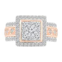 Womens 1 CT. T.W. Mined White Diamond 10K Rose Gold Square Halo Cocktail Ring