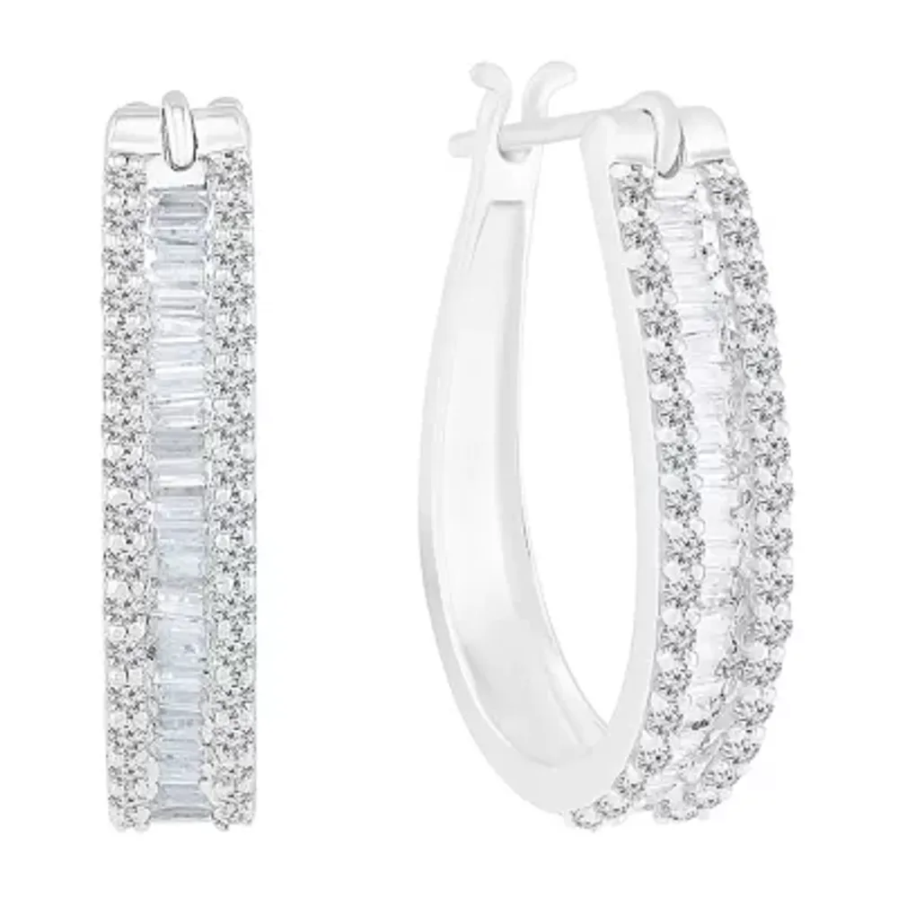 1 CT. T.W. Natural White Diamond 10K White Gold 22.5mm Hoop Earrings