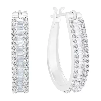 Womens 1 CT. T.W. Natural White Diamond 10K White Gold 22.5mm Hoop Earrings