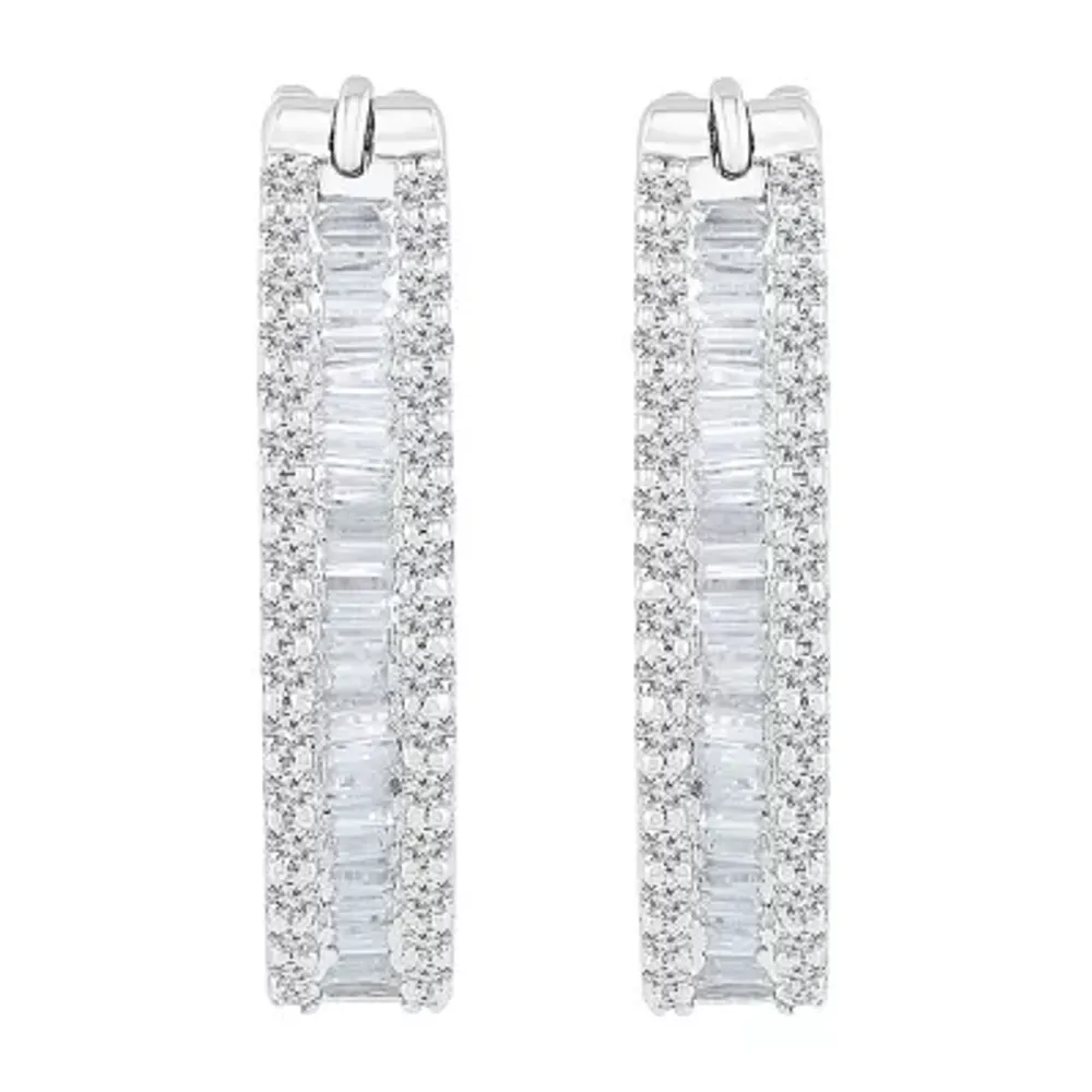 1 CT. T.W. Natural White Diamond 10K White Gold 22.5mm Hoop Earrings