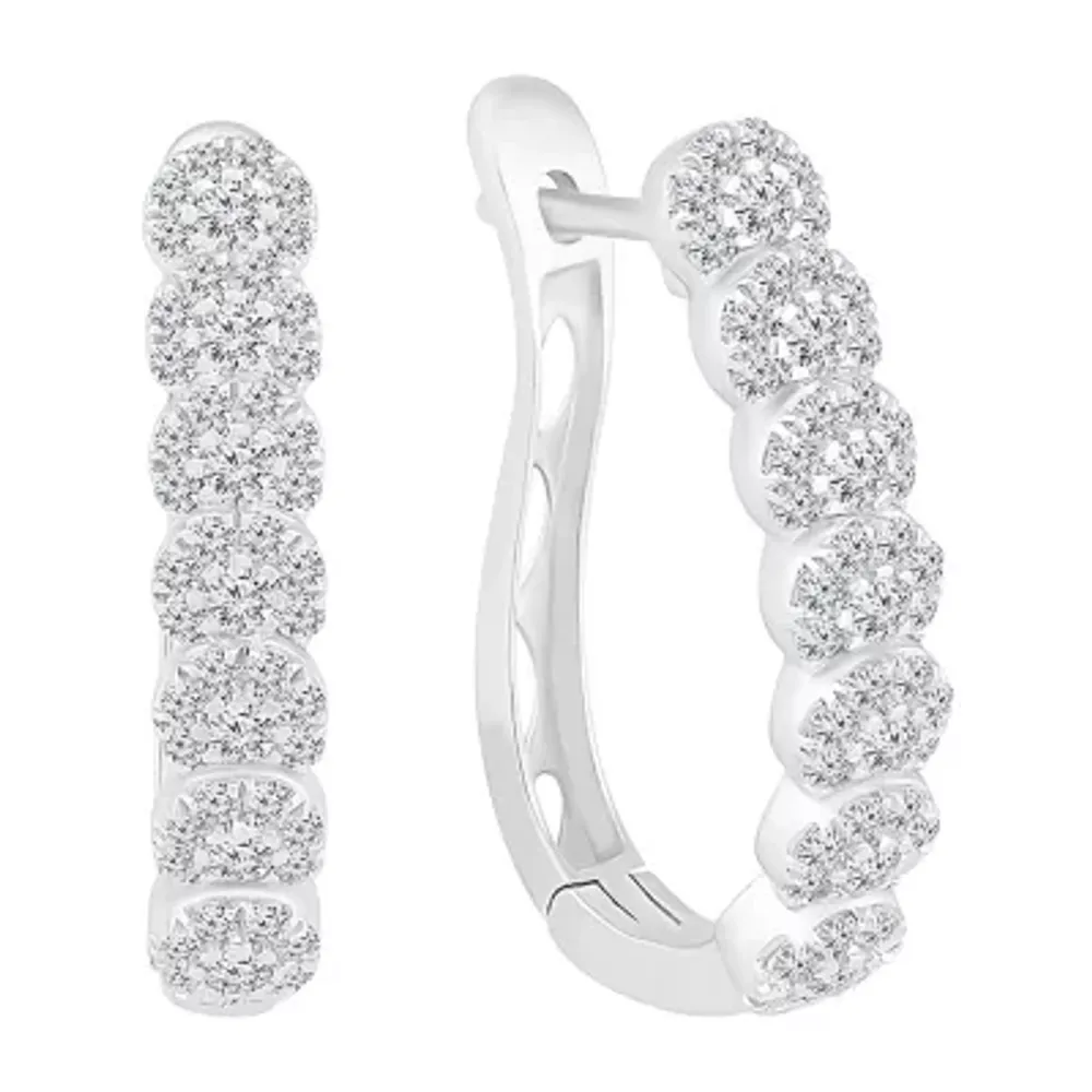1 CT. T.W. Natural White Diamond 10K White Gold 24mm Hoop Earrings