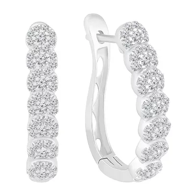 1 CT. T.W. Natural White Diamond 10K White Gold 24mm Hoop Earrings