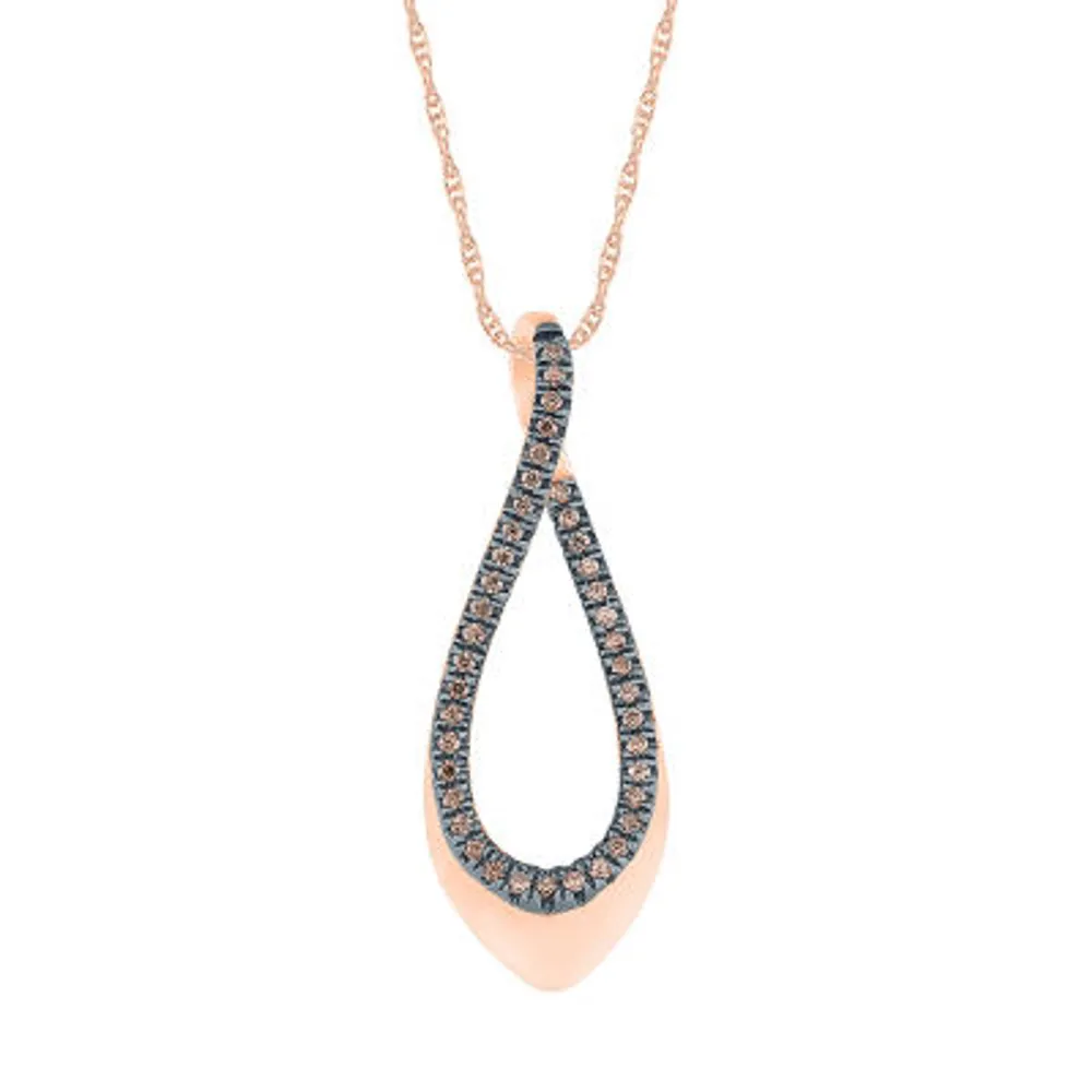 Womens 1/8 CT. T.W. Natural Champagne Diamond 10K Rose Gold Pear Pendant Necklaces