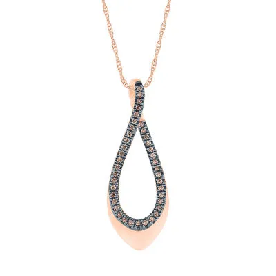 Womens 1/8 CT. T.W. Natural Champagne Diamond 10K Rose Gold Pear Pendant Necklaces