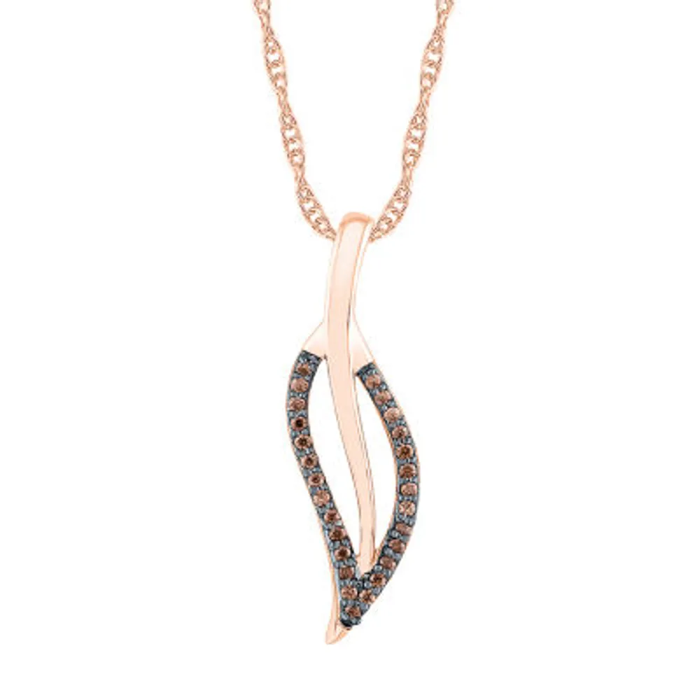 Womens 1/10 CT. T.W. Natural Champagne Diamond 10K Rose Gold Pendant Necklaces