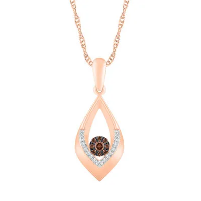 Womens 1/5 CT. Natural Champagne Diamond 10K Rose Gold Pear Pendant Necklaces