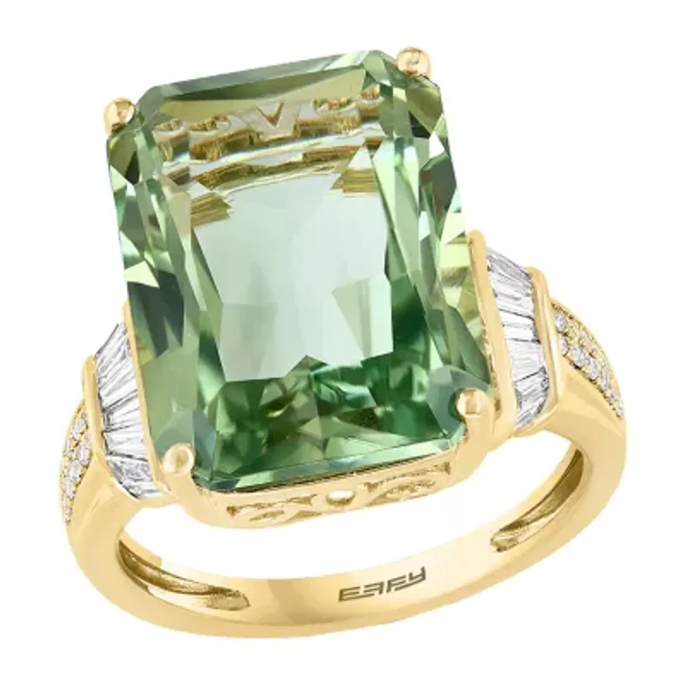 LIMITED QUANTITIES! Effy Final Call Womens Genuine Green Amethyst & 1/4 CT. T.W. Genuine Diamond 14K Gold Cocktail Ring