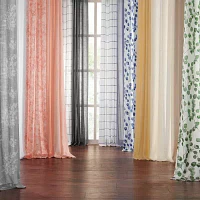 Fieldcrest Arden Botanical Leaf Cotton Grommet Top Sheer Single Curtain Panels
