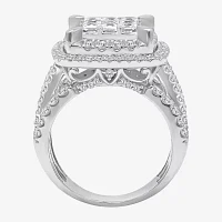 Womens 3 CT. T.W. Natural White Diamond 10K White Gold Cushion Side Stone Halo Engagement Ring