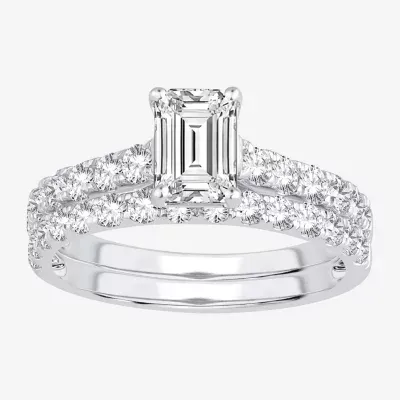 (H-I / SI1-SI2) Signature By Modern Bride Emerald Cut Womens 2 CT. T.W. Lab Grown White Diamond Bridal Set 14K Gold