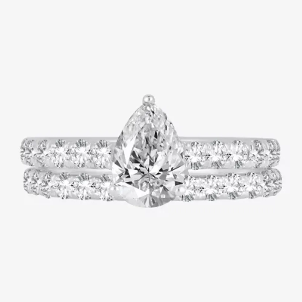 (H-I / SI1-SI2) Signature By Modern Bride Womens 2 CT. T.W. Lab Grown White Diamond 14K Gold  Pear Bridal Set