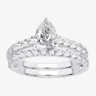 (H-I / SI1-SI2) Signature By Modern Bride Womens 2 CT. T.W. Lab Grown White Diamond 14K Gold  Pear Bridal Set