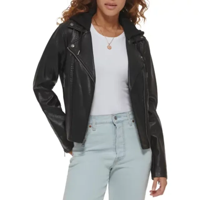 Levi's Faux Leather Hooded Wind Resistant Midweight Motorcycle Jacket |  Montebello Town Center
