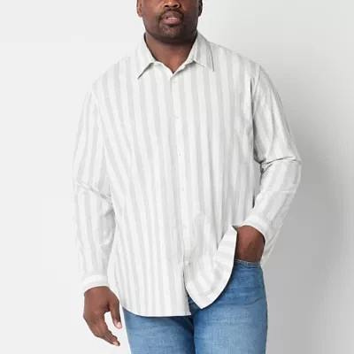 Shaquille O'Neal XLG Big and Tall Mens Regular Fit Long Sleeve Striped Button-Down Shirt