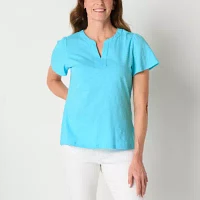 St. John's Bay Womens Split Crew Neck Short Sleeve Blouse