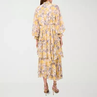 Sam And Jess Womens Long Sleeve Floral High-Low Maxi Dress