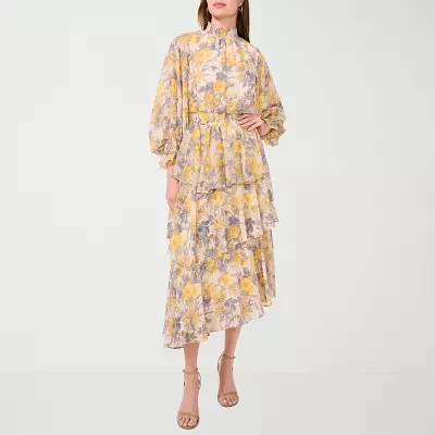 Sam And Jess Womens Long Sleeve Floral High-Low Maxi Dress