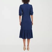 London Style Womens 3/4 Sleeve Fit + Flare Dress