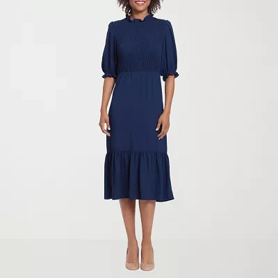 London Style Womens 3/4 Sleeve Fit + Flare Dress