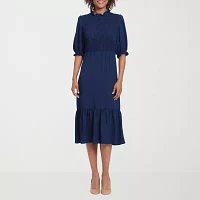 London Style Womens 3/4 Sleeve Fit + Flare Dress