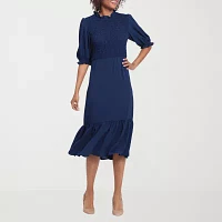 London Style Womens 3/4 Sleeve Fit + Flare Dress