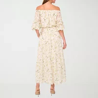 Sam And Jess Womens Off The Shoulder 3/4 Sleeve Floral Fit + Flare Dress