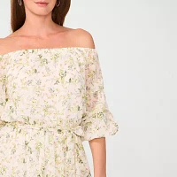 Sam And Jess Womens Off The Shoulder 3/4 Sleeve Floral Fit + Flare Dress