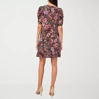 MSK Womens Short Sleeve Floral Fit + Flare Dress