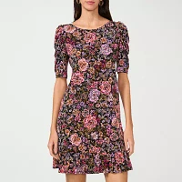 MSK Womens Short Sleeve Floral Fit + Flare Dress