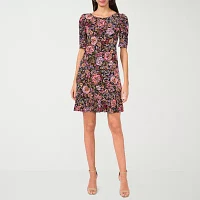 MSK Womens Short Sleeve Floral Fit + Flare Dress