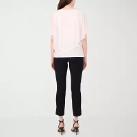 MSK Cape Womens Round Neck Short Sleeve Embellished Blouse